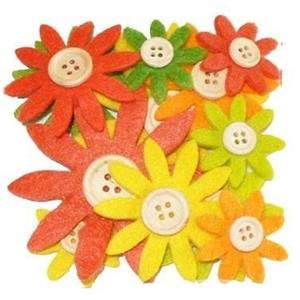 Hobby vilt 12 geel/oranje/groen vilten bloemen met knoop 3,5-7 c Multi