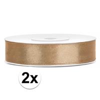 2x stuks rollen satijn sierlint goud 12 mm Goudkleurig