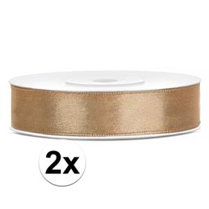 2x Satijn sierlint rollen goud van 25 meter x 12 mm Goudkleurig