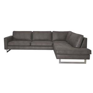 HomingXL Hoekbank Riverdance chaise longue rechts leer Colorado grijs 02 2,90 x 2,17 mtr breed