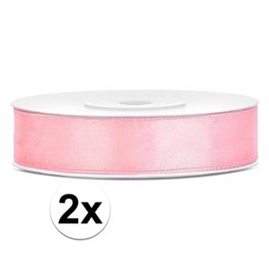 2x stuks satijn sierlinten lichtroze 12 mm Roze