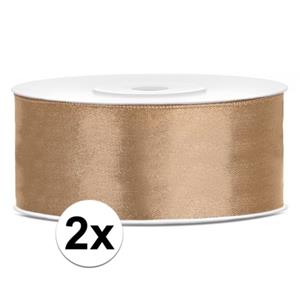 2x stuks satijn sierlinten goud 25 mm Goudkleurig