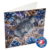 - Diamond Painting Crystal Card Kit Cat & Flowers 18x18cm