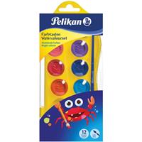Pelikan waterverfdoos Junior, doos met 12 napjes in geassorteerde kleuren + penseel
