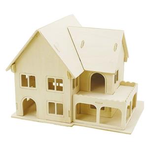 Houten 3D bouwpakket huis met veranda 22 x 16 x 17 cm Beige