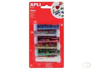 Apli Kids glitterpoeder, blister met 6 tubes in geassorteerde kleuren