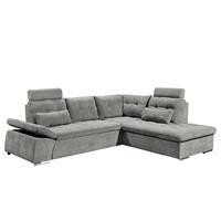 home24 Fredriks Ecksofa Puntiro II Hellgrau Microfaser 260x103x219 cm mit Schlaffunktion