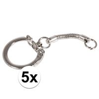 5 Stuks hobby sleutelhangers/ringen met ketting en clipsluiting Zilver