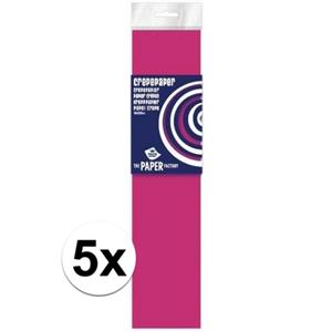 Haza 5x Crepe papier plat neon fuchsia 250 x 50 cm knutsel materiaal Fuchsia