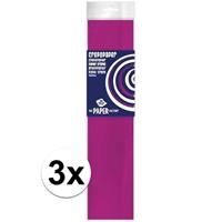 Haza 3x Crepe papier plat fuchsia roze 250 x 50 cm knutsel materiaal Fuchsia