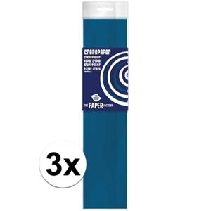 3x Crepe papier plat petrol blauw 250 x 50 cm knutsel materiaal Blauw