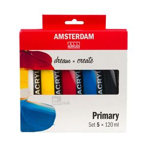 Amsterdam acrylverf tube van 120 ml, etui van 5 stuks in primaire kleuren