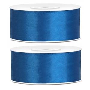2x rollen Satijn sierlint kobalt blauw 25 mm Blauw