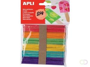 Apli gekleurde houten sticks, blister met 50 stuks