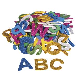 Rayher hobby materialen 130x Zelfklevende hobby/knutsel foam/rubber letters met glitters Multi