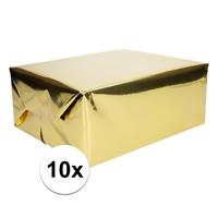 Shoppartners 10x Inpakpapier/cadeaupapier goud metallic 400 x 50 cm op rol Goudkleurig
