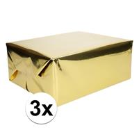 Shoppartners 3x Inpakpapier/cadeaupapier goud metallic 400 x 50 cm op rol Goudkleurig