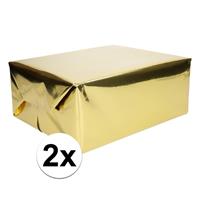 Shoppartners 2x Inpakpapier/cadeaupapier goud metallic 400 x 50 cm op rol Goudkleurig