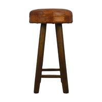 HSM Collection barkruk Jari - patchwork leder - cognac