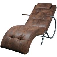 Loungestoel met kussen sude-look stof bruin