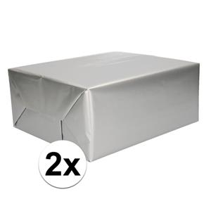 Shoppartners 2x Inpakpapier/cadeaupapier zilver 200 x 70 cm op rol Zilver