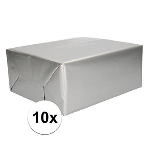 Shoppartners 10x Inpakpapier/cadeaupapier zilver 200 x 70 cm op rol Zilver