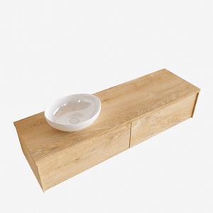 Boss & Wessing Badkamermeubel BWS Madrid Washed Oak 150 cm met Massief Topblad en Keramische Waskom Links (2 lades, 0 kraangaten)