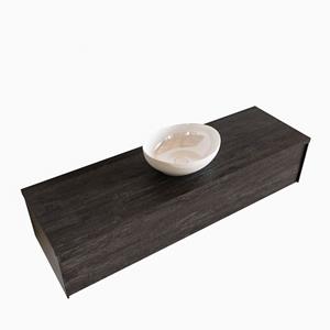 Boss & Wessing Badkamermeubel BWS Madrid Dark Brown 150 cm met Massief Topblad en Keramische Waskom (1 kraangat)