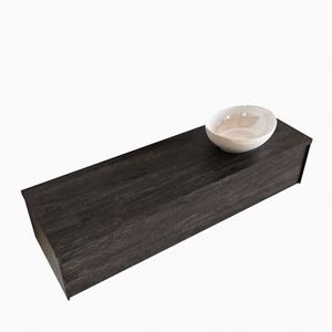 Boss & Wessing Badkamermeubel BWS Madrid Dark Brown 150 cm met Massief Topblad en Keramische Waskom Rechts (0 kraangaten)