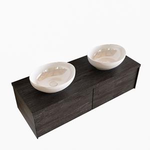 Boss & Wessing Badkamermeubel BWS Madrid Dark Brown 120 cm met Massief Topblad en Keramische Waskom Dubbel (2 lades, 2 kraangaten)