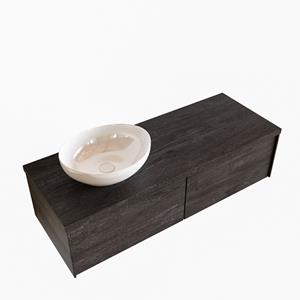 Boss & Wessing Badkamermeubel BWS Madrid Dark Brown 120 cm met Massief Topblad en Keramische Waskom Links (2 lades, 0 kraangaten)