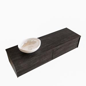 Boss & Wessing Badkamermeubel BWS Madrid Dark Brown 150 cm met Massief Topblad en Keramische Waskom Links (2 lades, 0 kraangaten)