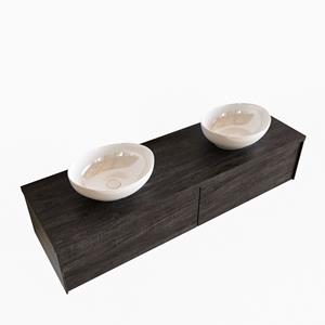 Boss & Wessing Badkamermeubel BWS Madrid Dark Brown 150 cm met Massief Topblad en Keramische Waskom Dubbel (2 lades, 0 kraangaten)