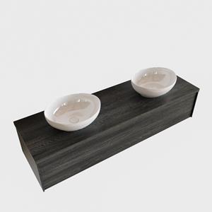 Boss & Wessing Badkamermeubel BWS Madrid Antraciet 150 cm met Massief Topblad en Keramische Waskom Dubbel (0 kraangaten)