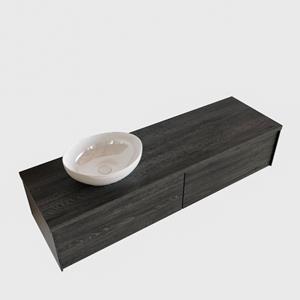 Boss & Wessing Badkamermeubel BWS Madrid Antraciet 150 cm met Massief Topblad en Keramische Waskom Links (2 lades, 0 kraangaten)