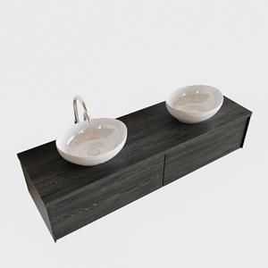 Boss & Wessing Badkamermeubel BWS Madrid Antraciet 150 cm met Massief Topblad en Keramische Waskom Dubbel (2 lades, 2 kraangaten)