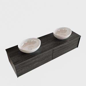 Boss & Wessing Badkamermeubel BWS Madrid Antraciet 150 cm met Massief Topblad en Keramische Waskom Dubbel (0 kraangaten, 2 lades)
