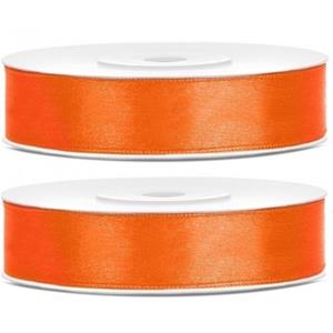 2x Satijn sierlint rollen oranje 12 mm Oranje