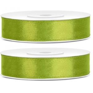 2x Satijn sierlint rollen lime groen 12 mm Groen