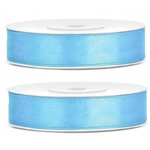 2x Satijn sierlint rollen lichtblauw 12 mm Blauw