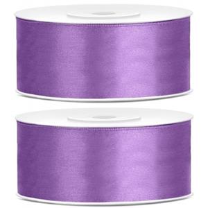 2x Satijn sierlint rollen lila paars 25 mm Paars