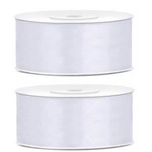 2x Satijn sierlint rollen wit 25 meter x 25 mm Wit