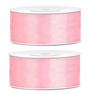 2x Satijn sierlint rollen lichtroze 25 mm Roze