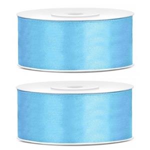 2x Satijn sierlint rollen lichtblauw 25 mm Blauw