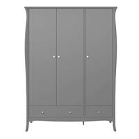 home24 Steens Kleiderschrank Baroque Grau 143x192x50 cm (BxHxT) 3-türig MDF Landhaus