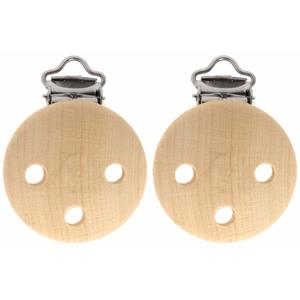 2x Houten speenkoord/wagenspanner clip naturel 35 mm Beige