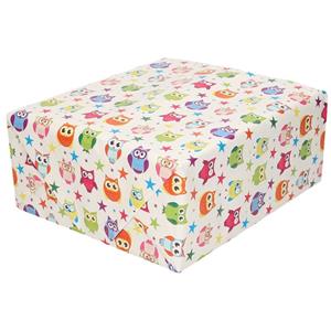 Shoppartners Inpakpapier/cadeaupapier wit met gekleurde uiltjes 200 x 70 cm Multi