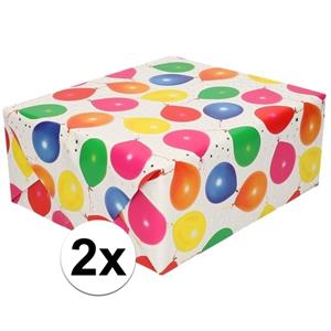 Shoppartners 2x Inpakpapier/cadeaupapier metallic wit ballonnen 150 x 70 cm Multi