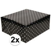 Shoppartners 2x Inpakpapier/cadeaupapier zwart sterren 150 x 70 cm rollen Multi