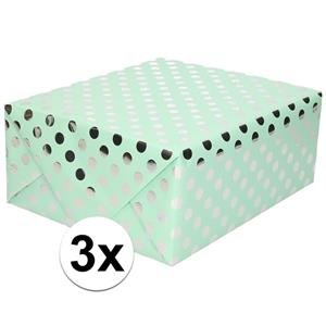 3x Mintgroene inpakpapier/cadeaupapier zilveren stip 200 x 70 Groen